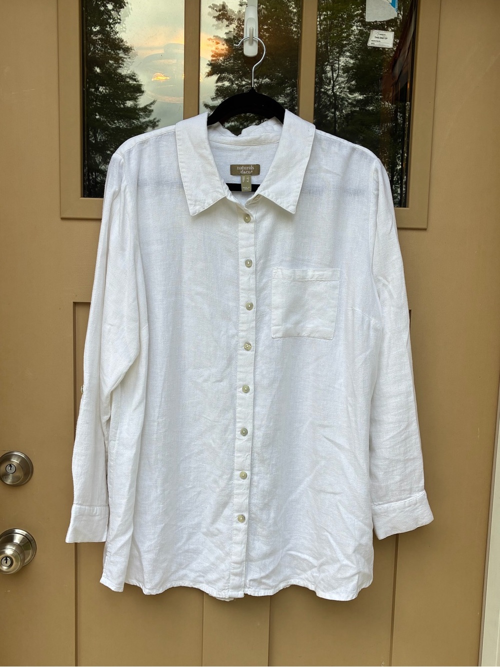 Naturals D&Co Button Down Shirt White Linen Blend Lightweight Women's Large